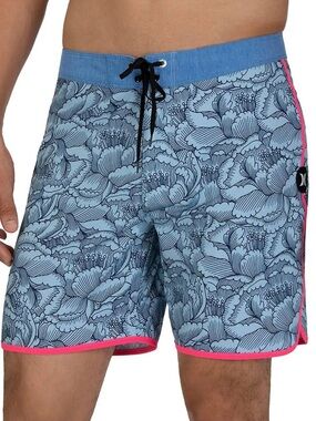 Hurley Light Blue Floral Boardshorts 🩳with Pink Trim